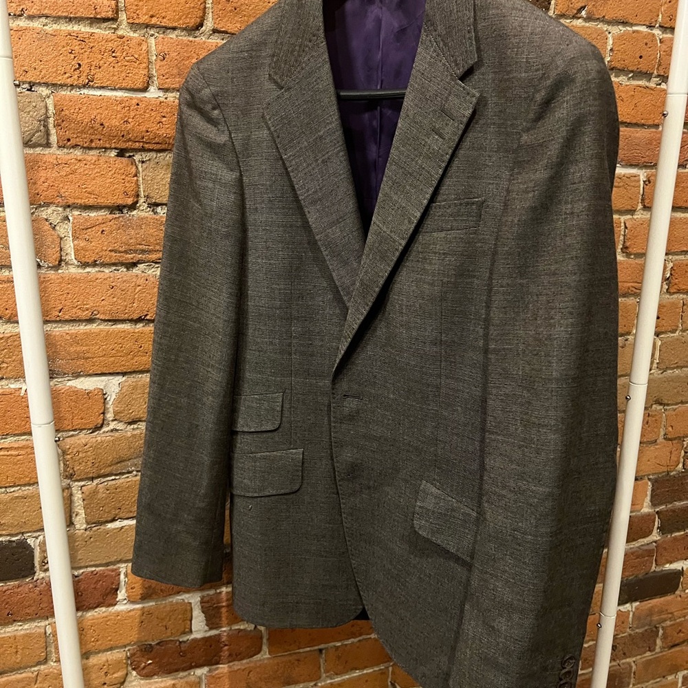 Paul Smith London Wool Blazer - Charcoal Check with Purple Lining, Made in Italy
